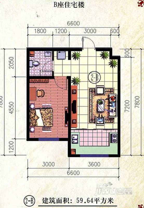 新华名座1室1厅1卫59.6㎡户型图