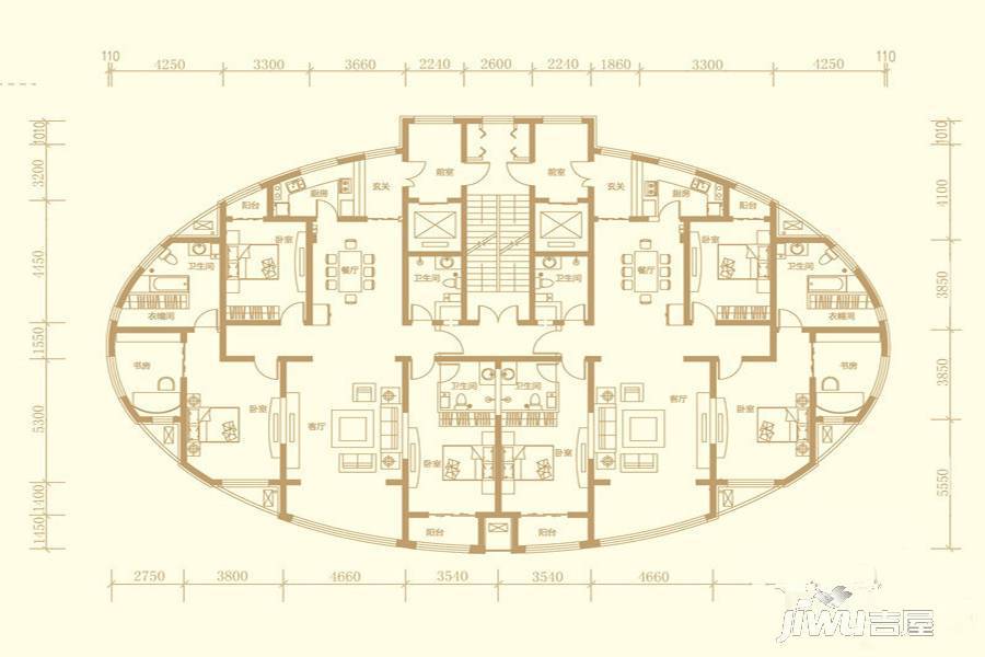 水岸小镇4室2厅2卫360㎡户型图