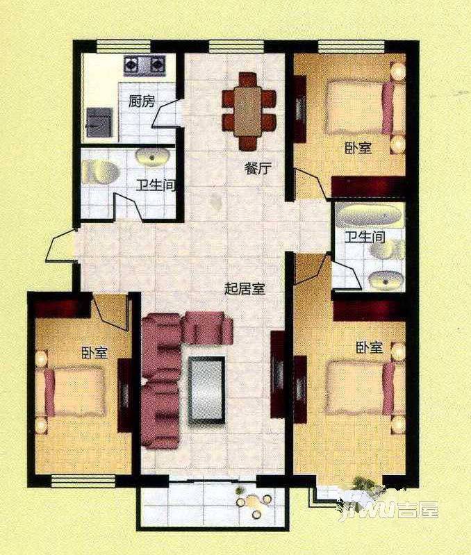 大学时光3室2厅1卫139.4㎡户型图