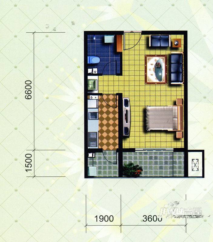 亲亲城1室1厅1卫53.9㎡户型图