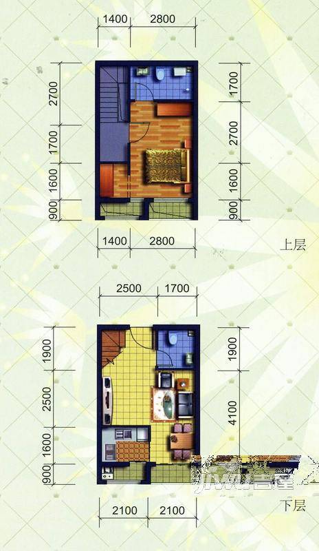 亲亲城1室2厅2卫38.4㎡户型图