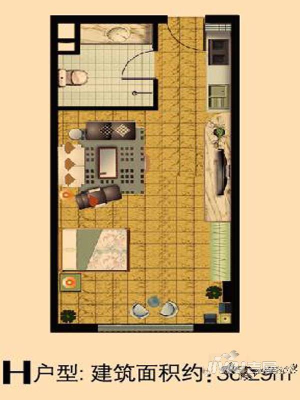 幸福里程1室1厅1卫36.3㎡户型图