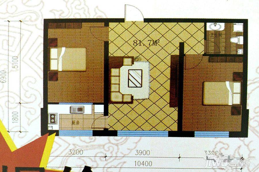 大东新城2室1厅1卫81.7㎡户型图