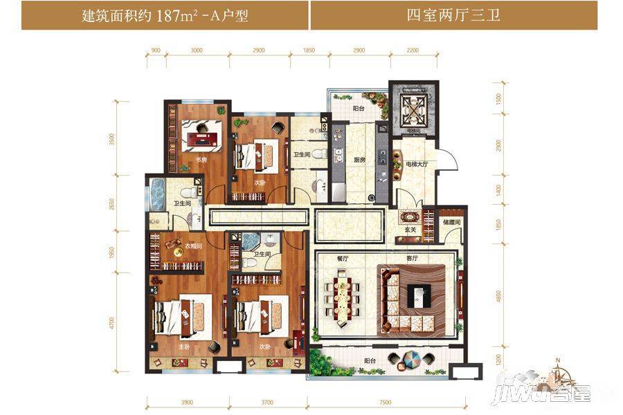 伊泰华府云玺4室2厅3卫187㎡户型图