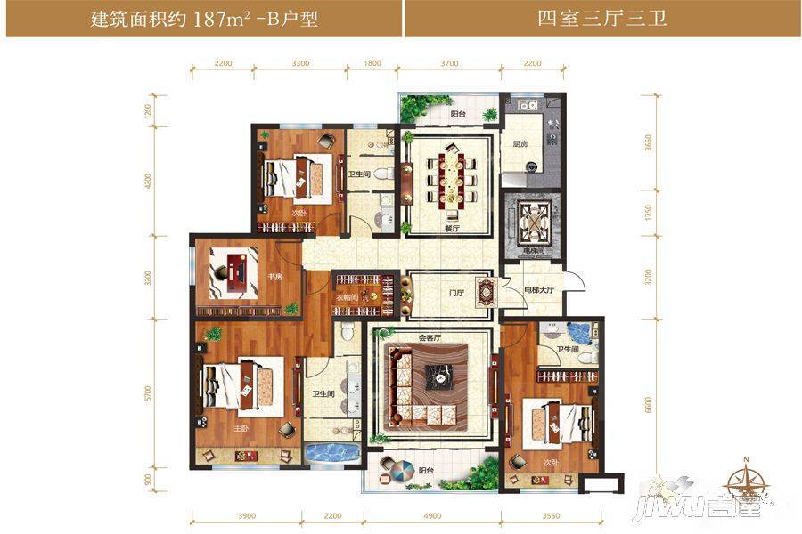 伊泰华府云玺4室3厅3卫187㎡户型图