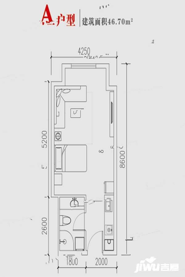 名都和景1室1厅1卫46.7㎡户型图