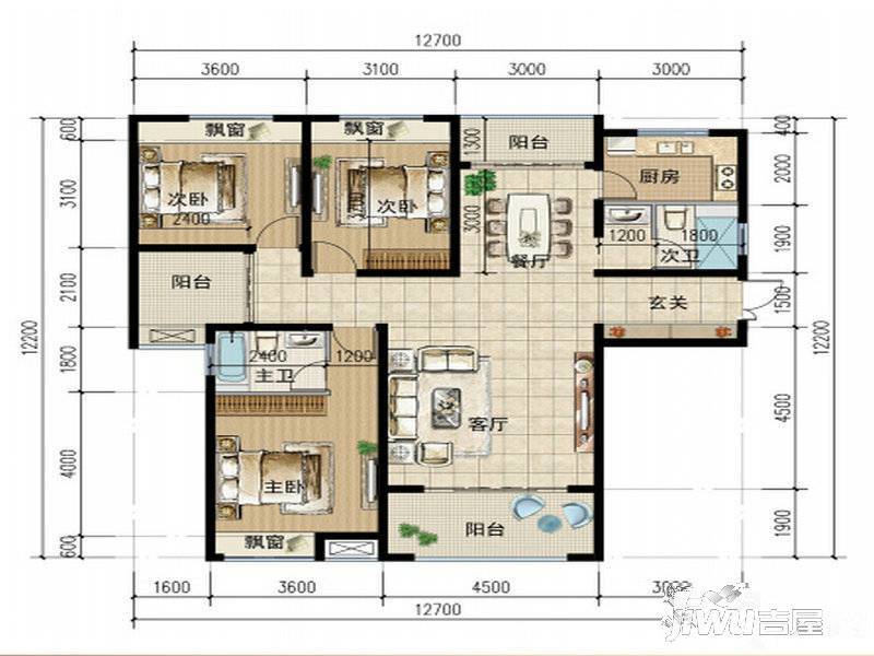 华汇御景豪庭3室2厅2卫户型图