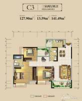 兴发龙溪谷3室2厅2卫127.9㎡户型图