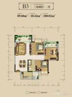 兴发龙溪谷3室2厅1卫89.6㎡户型图