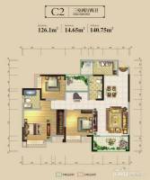 兴发龙溪谷3室2厅2卫126.1㎡户型图