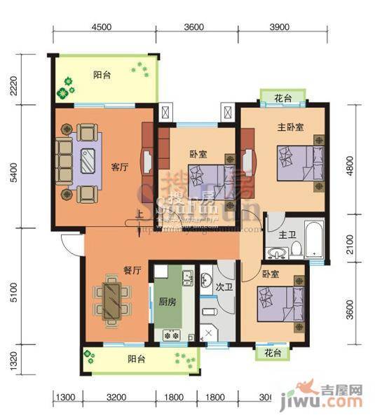 东辰阳光清华3室2厅2卫137.3㎡户型图