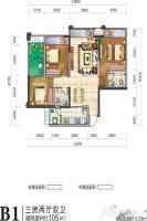 阳光西雅图商铺3室2厅2卫105㎡户型图