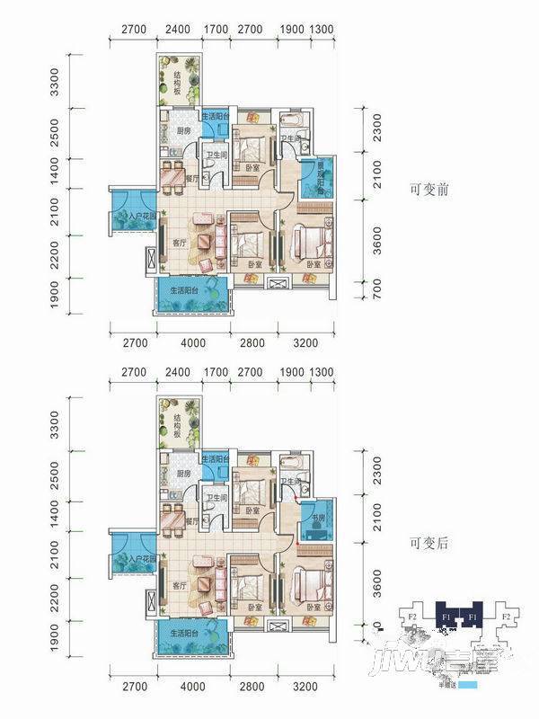 英郦庄园·曼城3室2厅2卫99.8㎡户型图