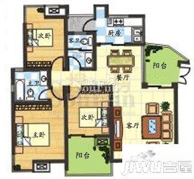 长兴太阳城3室2厅2卫133㎡户型图