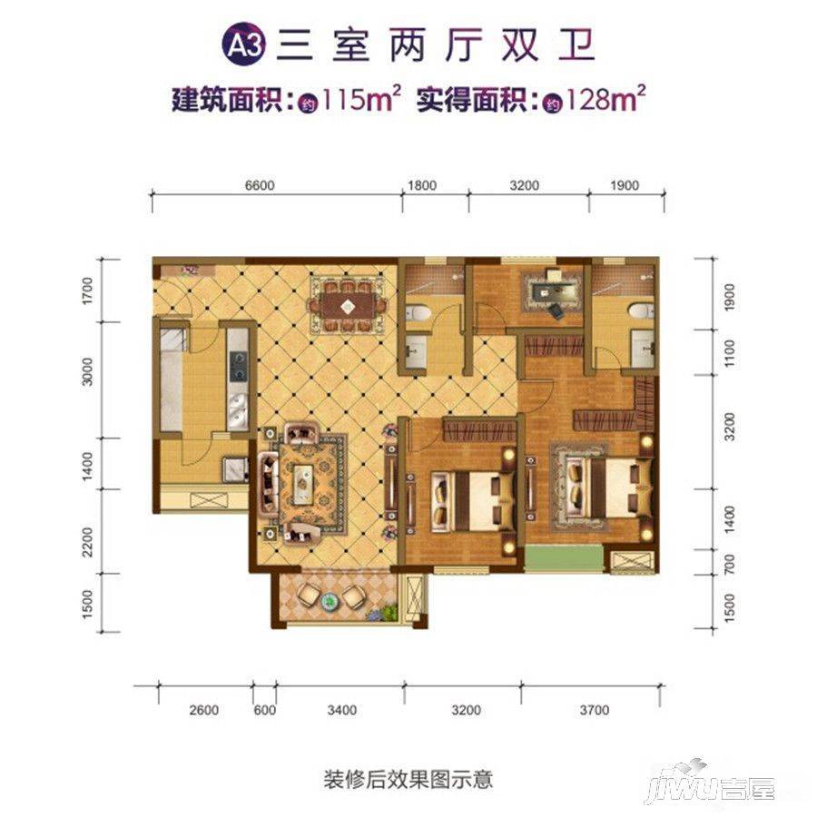 华润中央公园紫云府3室2厅2卫115㎡户型图