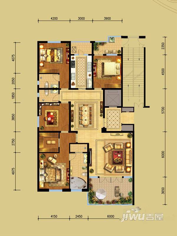 中弘府邸4室2厅3卫253.4㎡户型图