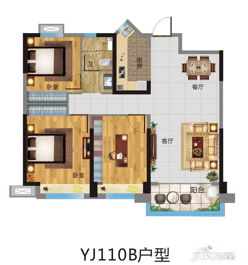 碧桂园凤凰湾二期3室2厅1卫110㎡户型图