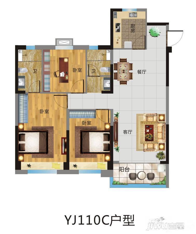 碧桂园凤凰湾二期3室2厅2卫110㎡户型图