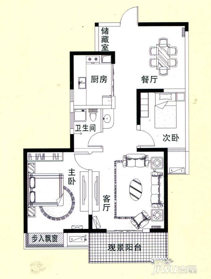 水岸国际观景阁2室2厅1卫101.7㎡户型图