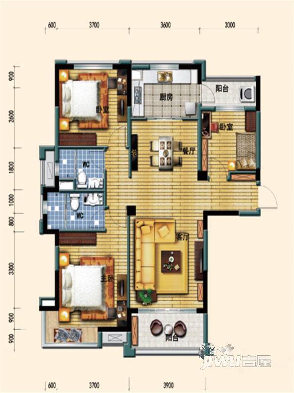 洛阳碧桂园二期3室2厅2卫127㎡户型图