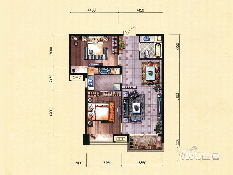 盛唐至尊2室2厅1卫99㎡户型图