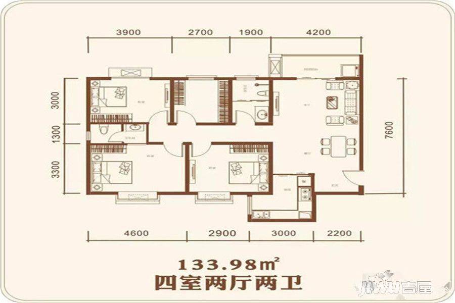 唐宫新城4室2厅2卫134㎡户型图