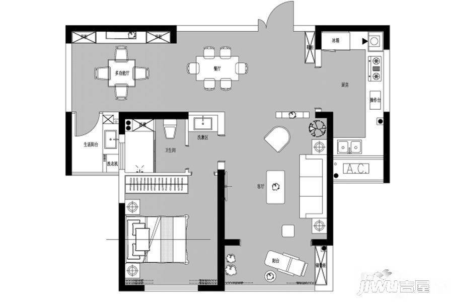 建业桂园1室3厅1卫90㎡户型图