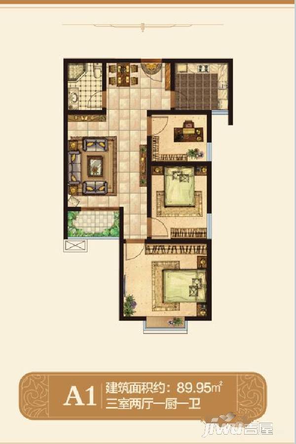 巨龙家园3室2厅1卫90㎡户型图
