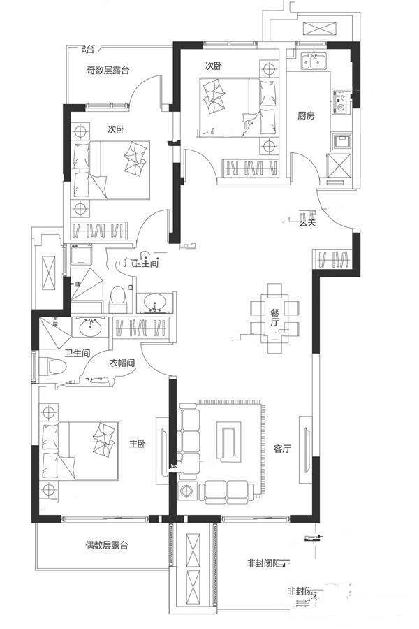 伊电洛河悦3室2厅2卫130㎡户型图