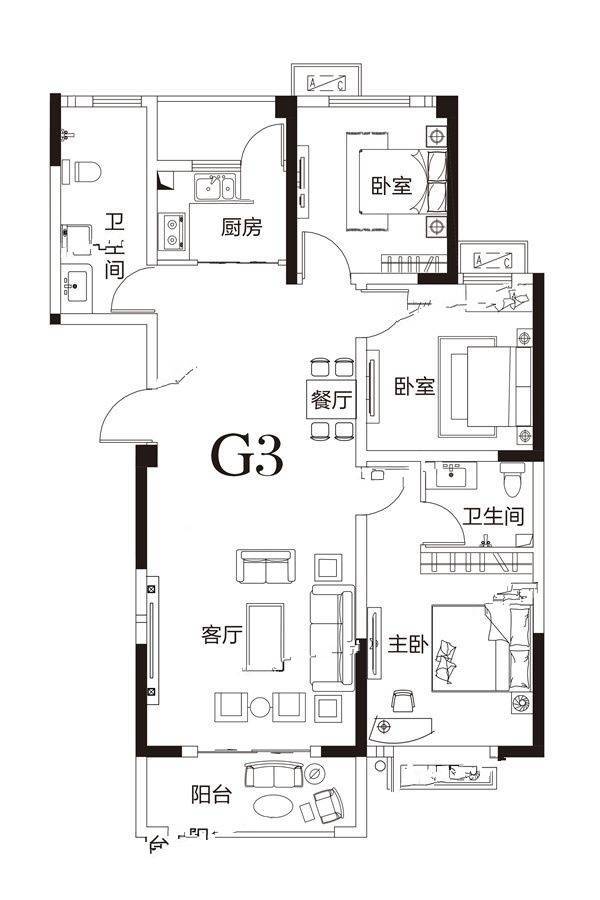 洛浦金苑3室2厅2卫122.1㎡户型图