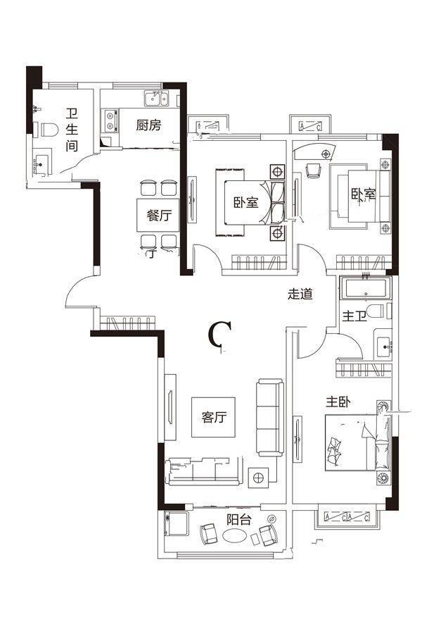 洛浦金苑3室2厅2卫143.1㎡户型图