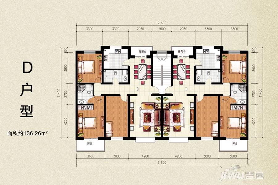 祥和馨筑3室2厅2卫136.3㎡户型图