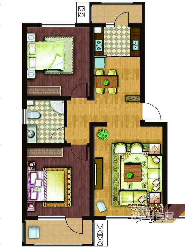 兴盛佳园2室2厅1卫95.6㎡户型图