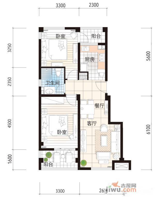 海立方2室1厅1卫84㎡户型图