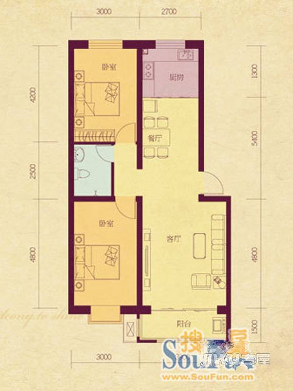 碣石美域2室2厅1卫87㎡户型图