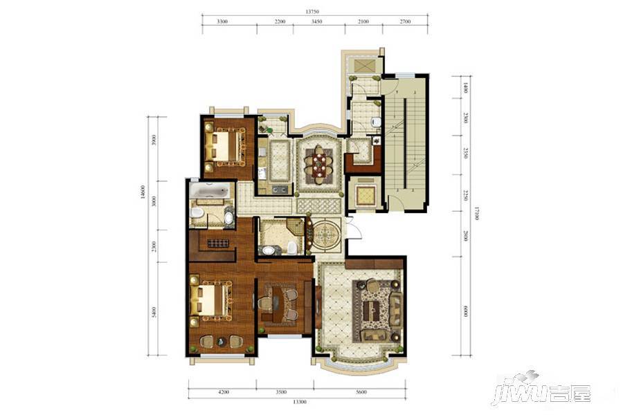 达润御园3室2厅2卫200㎡户型图