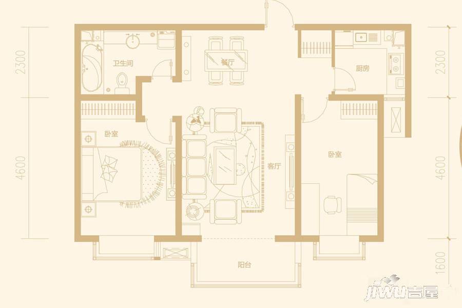 博维中央公园2室2厅1卫93.5㎡户型图