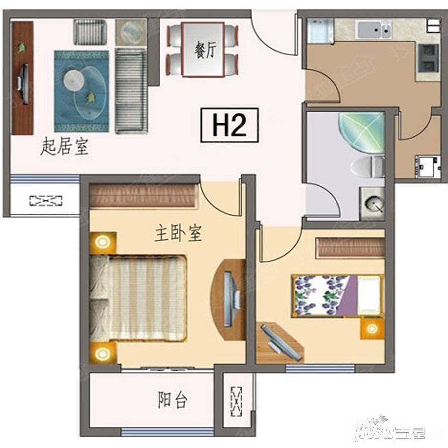 万成尚景2室2厅1卫89.4㎡户型图