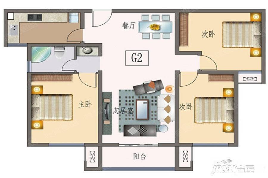 万成尚景3室2厅1卫119㎡户型图