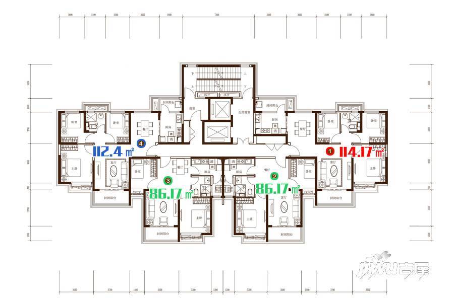 秦皇岛恒大城2室2厅1卫86.2㎡户型图