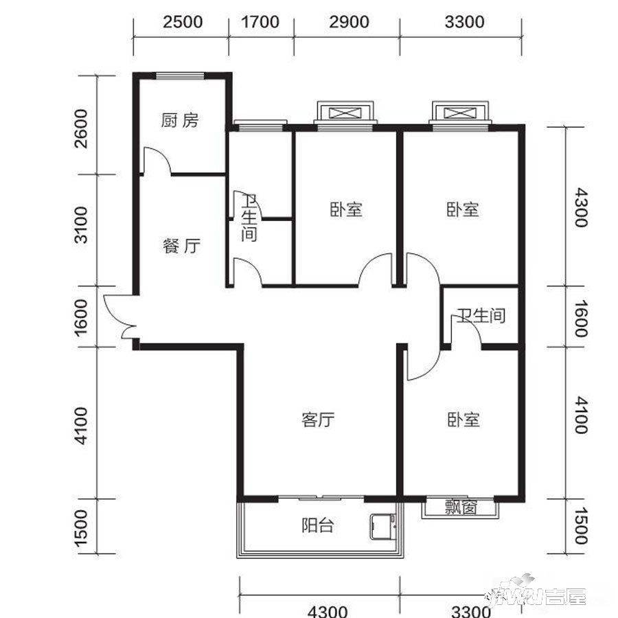 滨海国际3室2厅2卫135.7㎡户型图