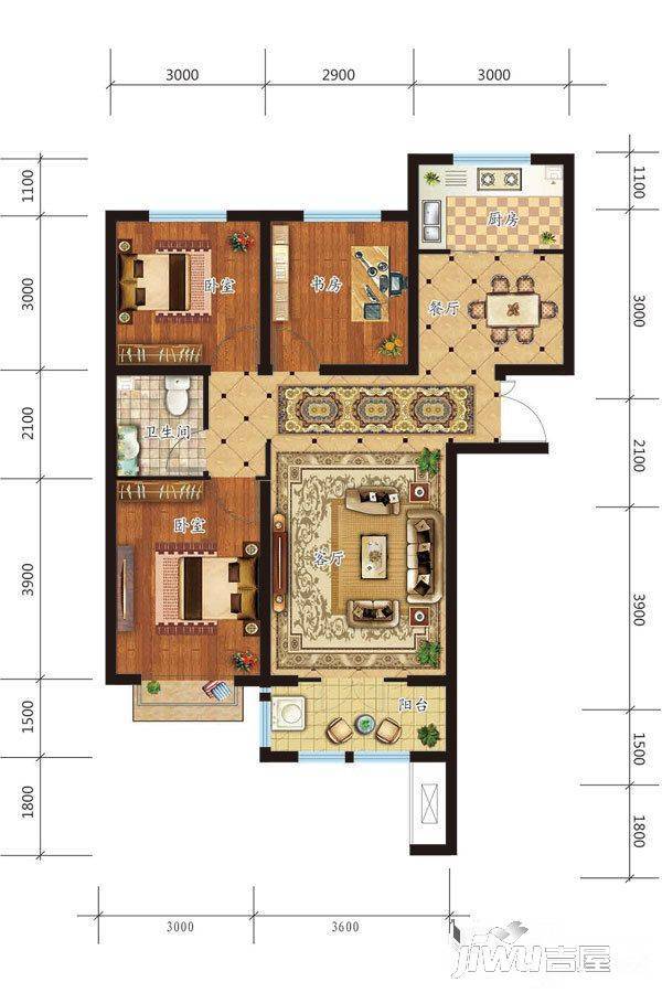 万禾御府3室2厅1卫95.1㎡户型图