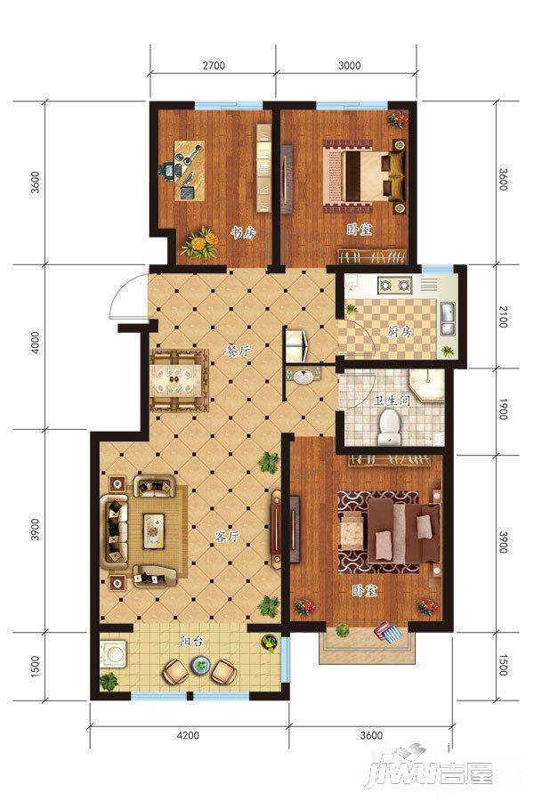 万禾御府3室2厅1卫100.8㎡户型图