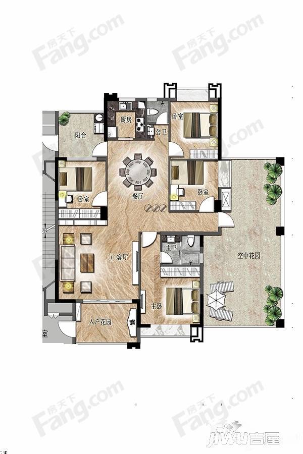 和平金丰广场3室1厅1卫125.2㎡户型图