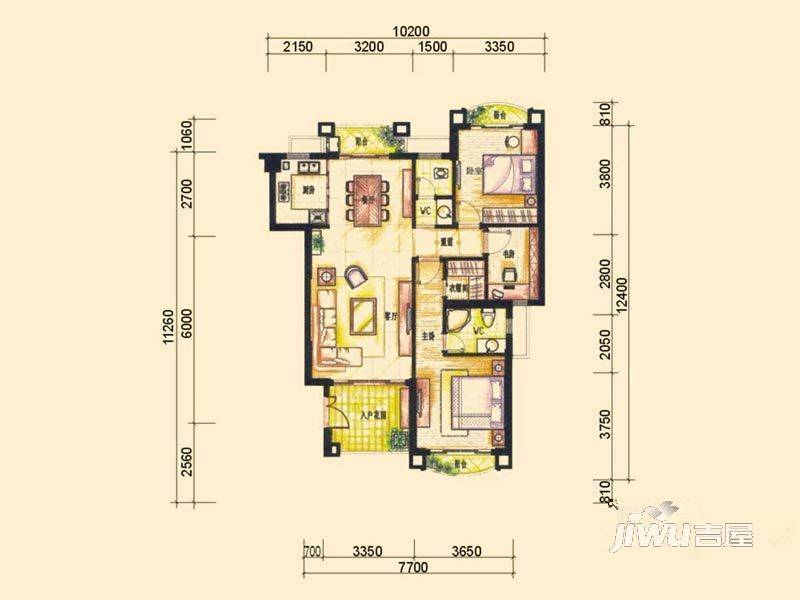 柏嘉半岛花园3室2厅2卫户型图