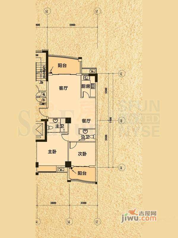 栢宝龙轩2室2厅2卫91.8㎡户型图