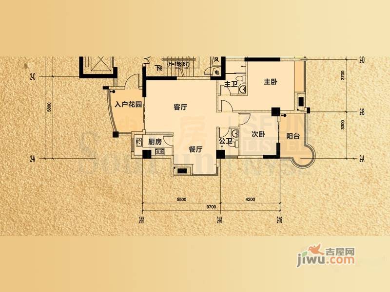 栢宝龙轩2室2厅2卫90㎡户型图