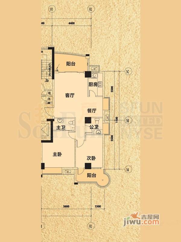 栢宝龙轩2室2厅2卫89㎡户型图