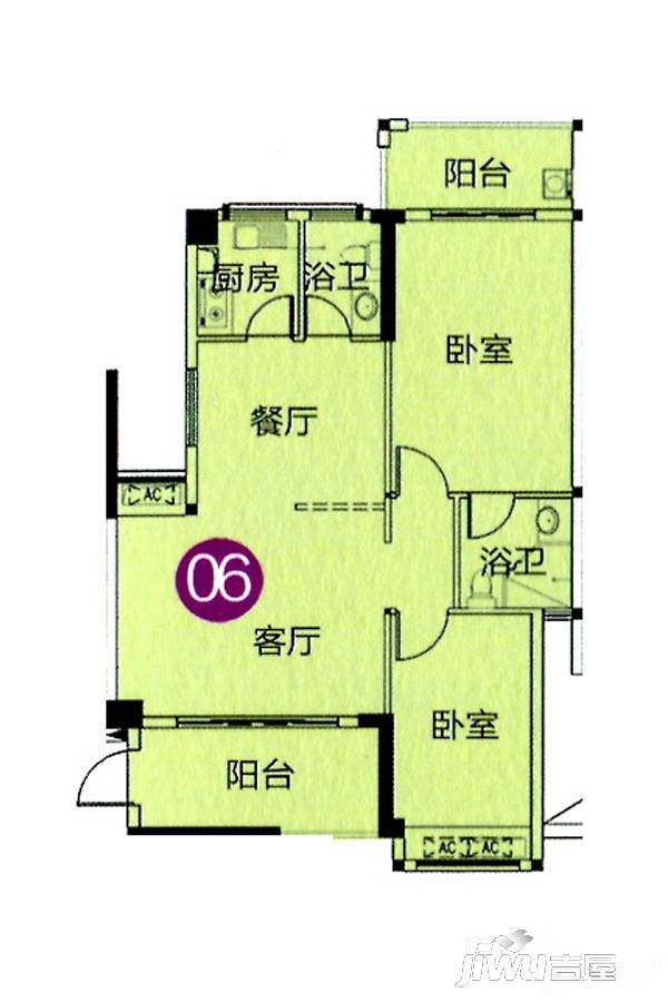 怡景海逸雅苑2室2厅2卫99.3㎡户型图