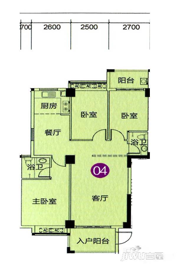 怡景海逸雅苑3室2厅2卫114㎡户型图